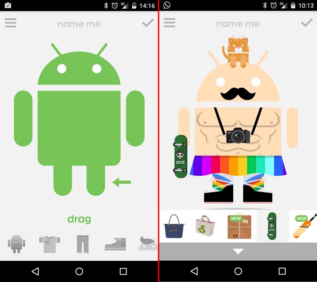 Androidify: Antes e Depois. As possibilidades de personalização são quase infinitas.